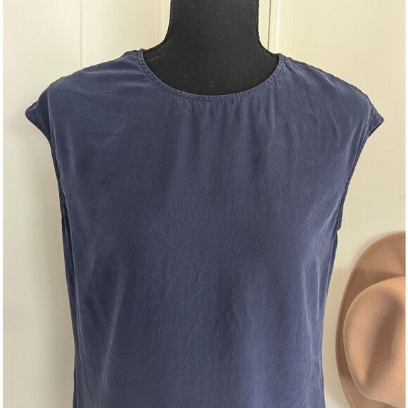 Grana S Blue 100% Silk Top Quiet Luxury Minimalist Rebel Punk Whimisgoth - Picture 3 of 9